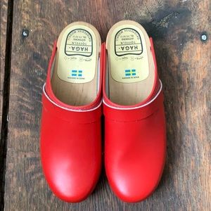 Red leather Swedish Clogs